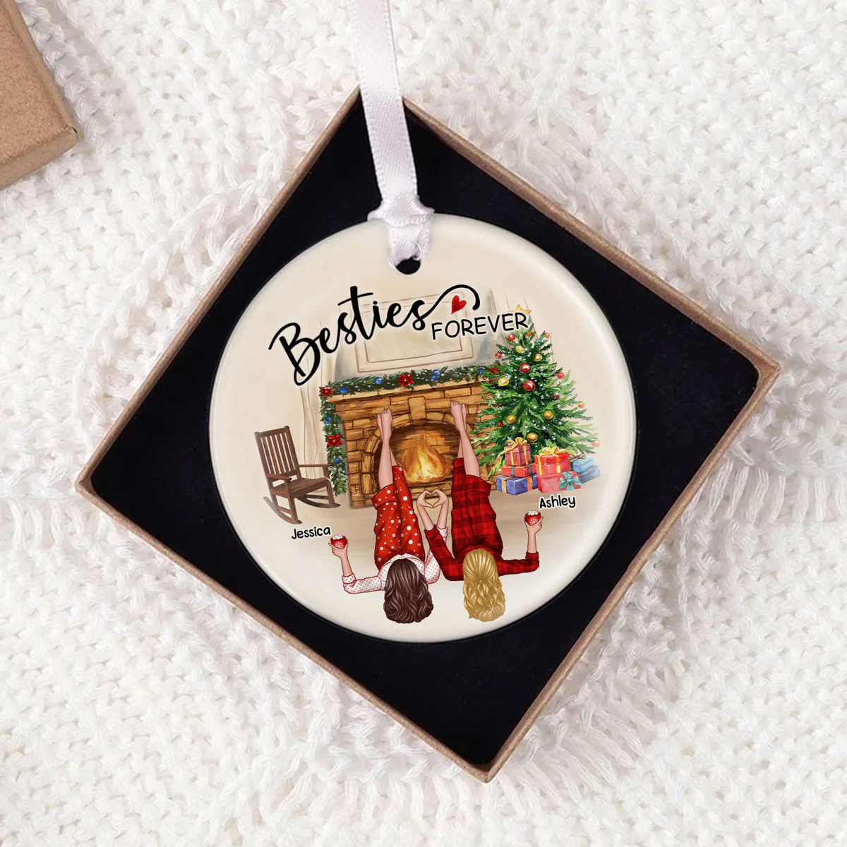 Sisters Besties By The Fireplace Personalized Ceramic Ornament, Christmas Gift for Besties, Sisters - Image 9
