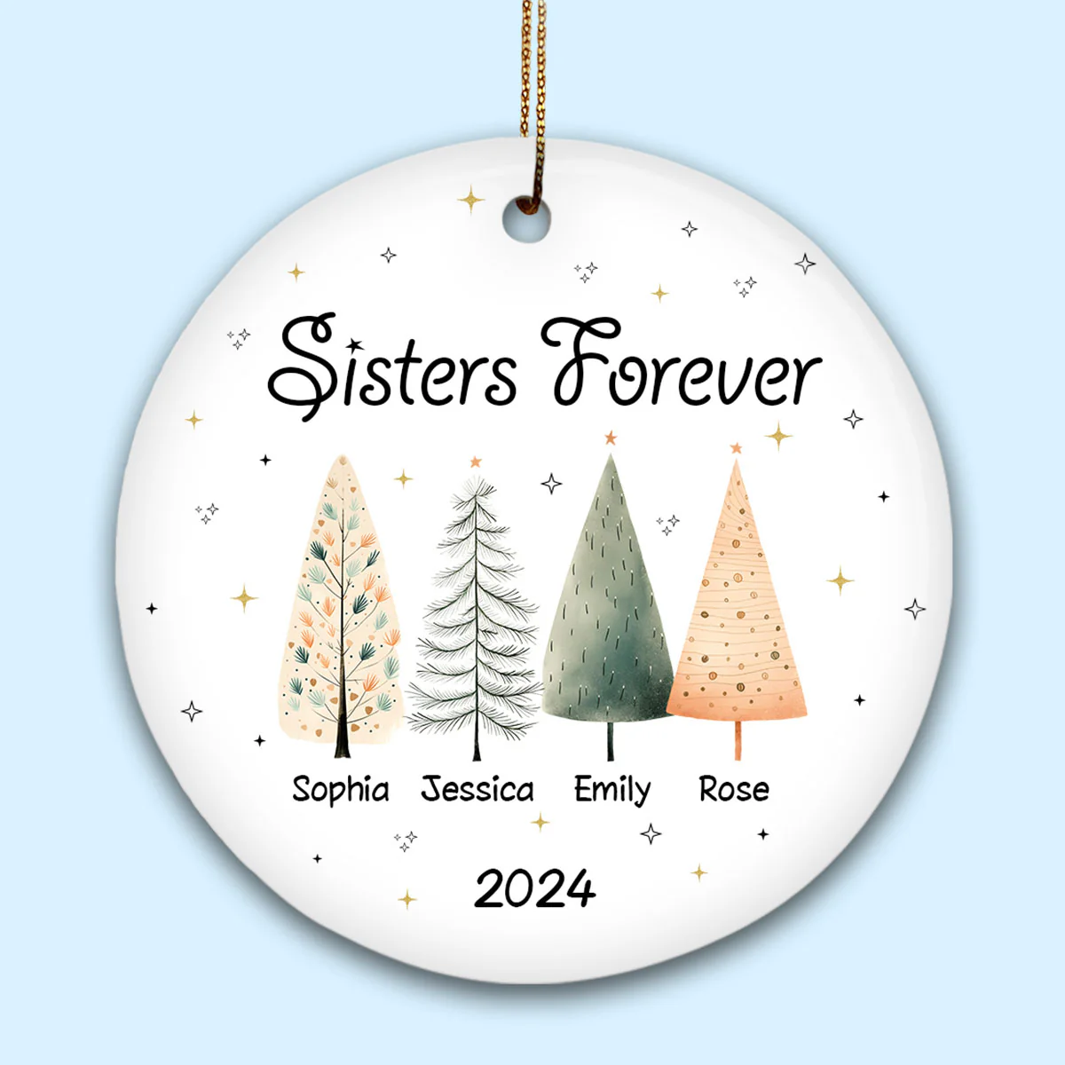 Sisters Besties Cute Christmas Tree Personalized Ceramic Ornament - Image 2