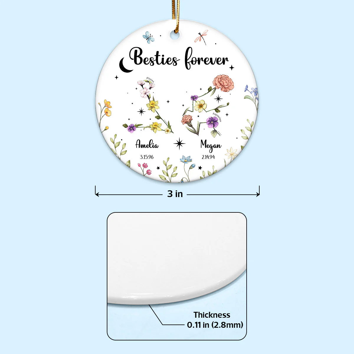 Sisters Besties Friends Zodiac Birth Month Flowers Personalized Circle Ornament, Christmas Gift - Image 7