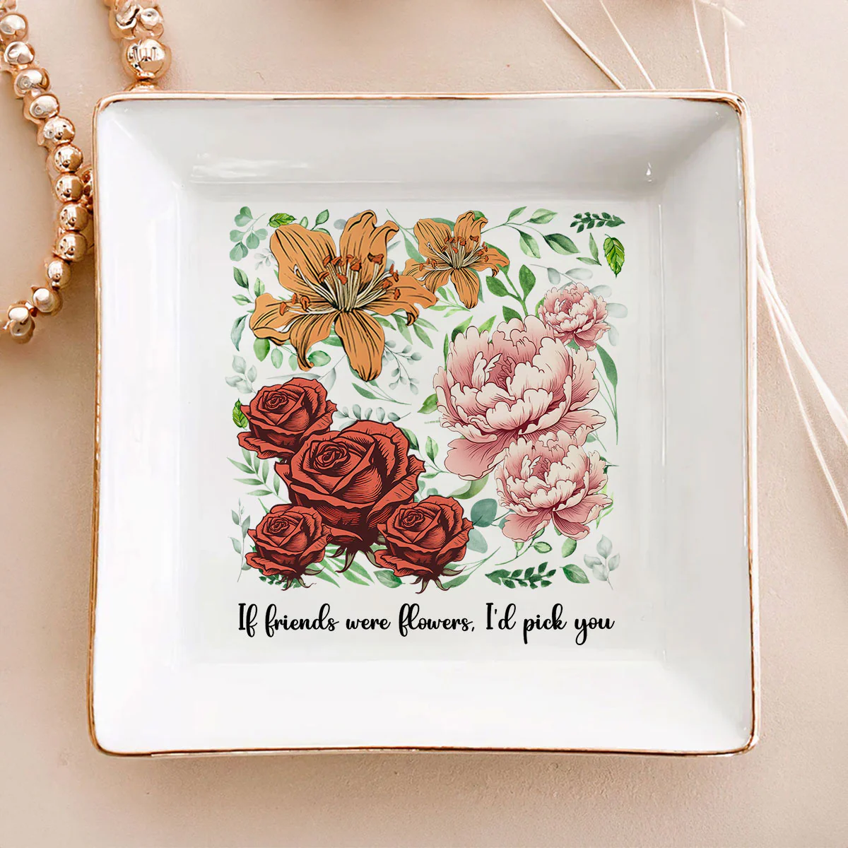 Sisters Besties In Bloom Birth Month Flowers Personalized Jewelry Dish