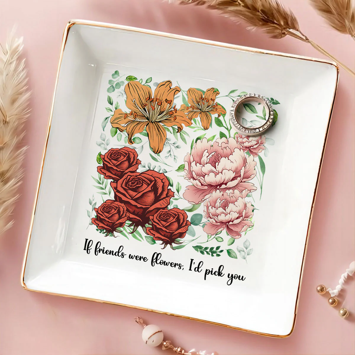 Sisters Besties In Bloom Birth Month Flowers Personalized Jewelry Dish - Image 2