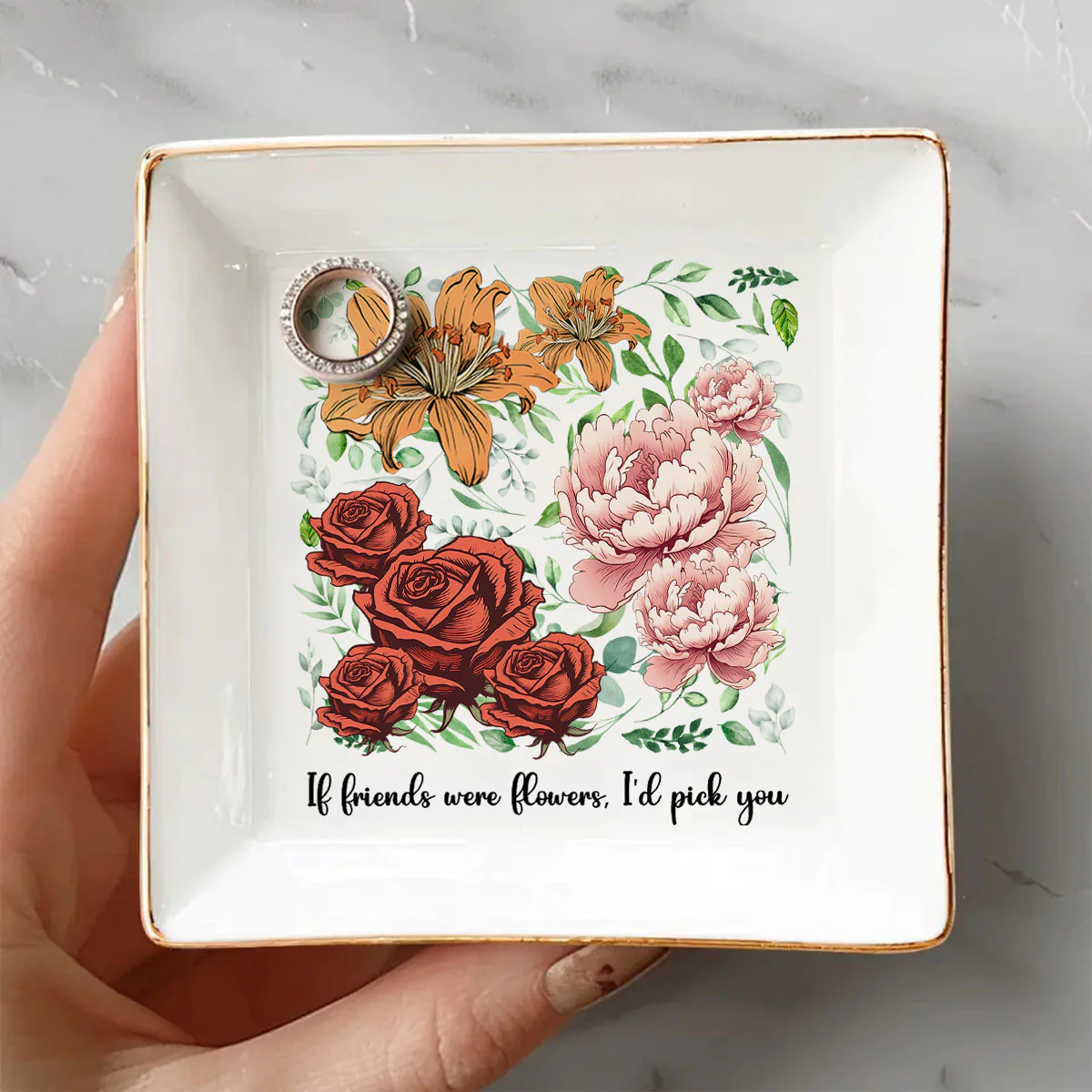 Sisters Besties In Bloom Birth Month Flowers Personalized Jewelry Dish - Image 3