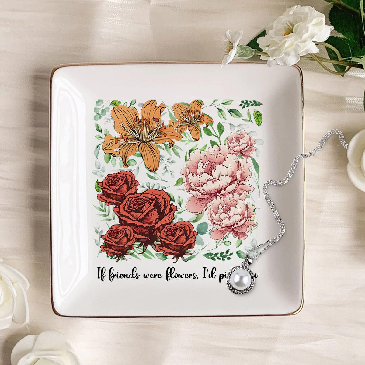 Sisters Besties In Bloom Birth Month Flowers Personalized Jewelry Dish - Image 4