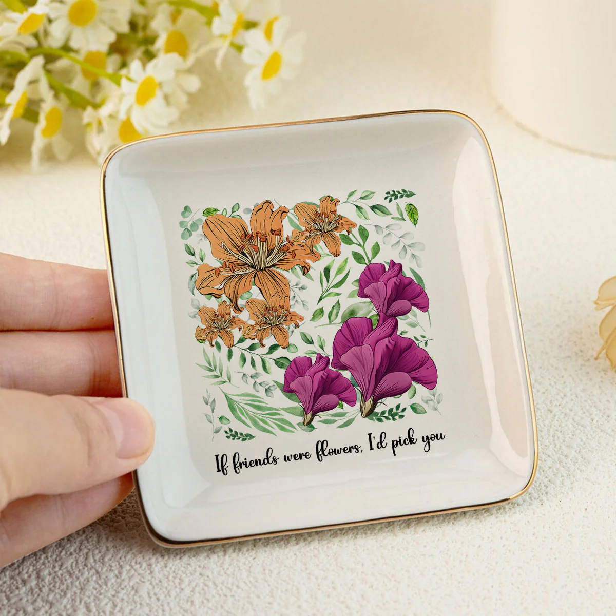 Sisters Besties In Bloom Birth Month Flowers Personalized Jewelry Dish - Image 6