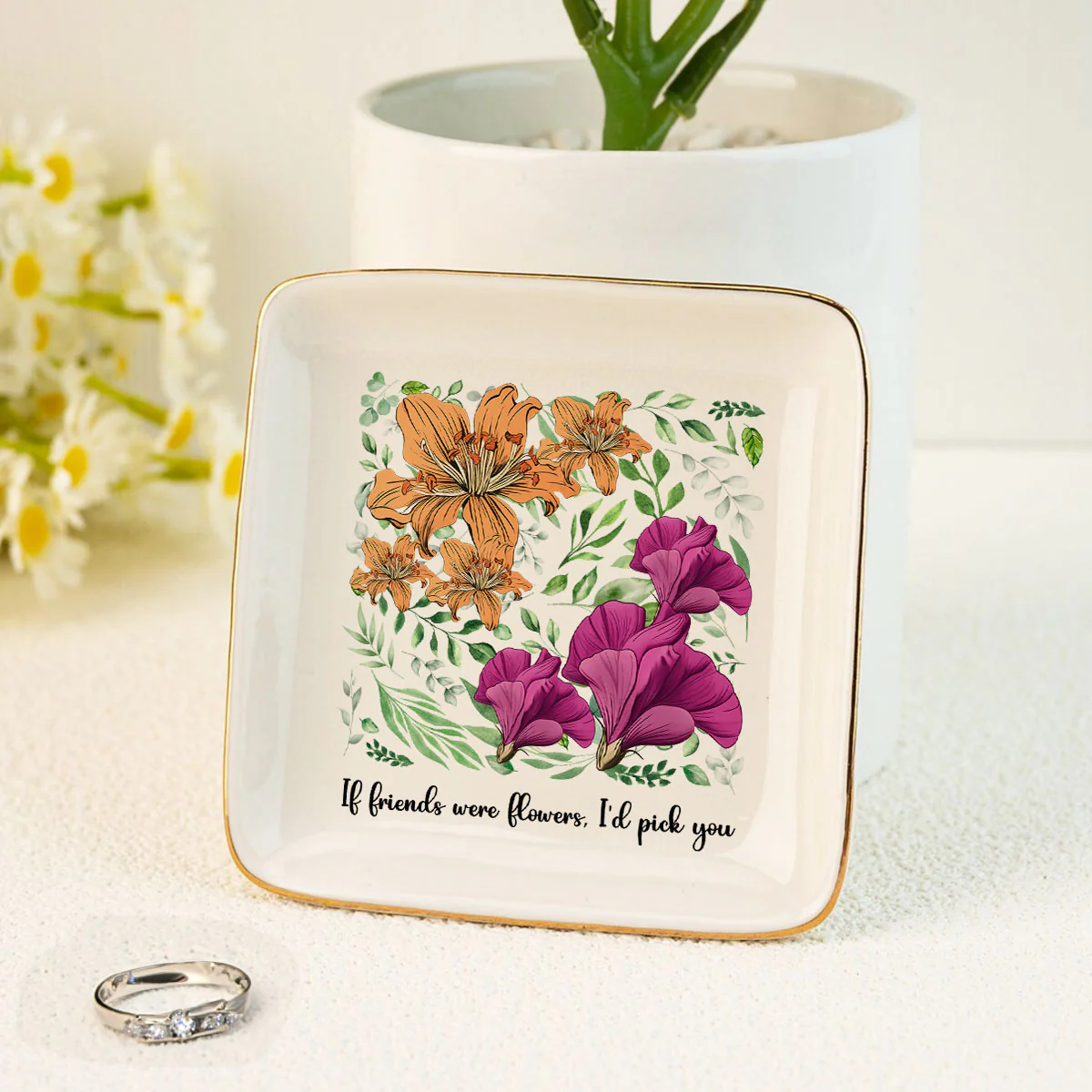 Sisters Besties In Bloom Birth Month Flowers Personalized Jewelry Dish - Image 8