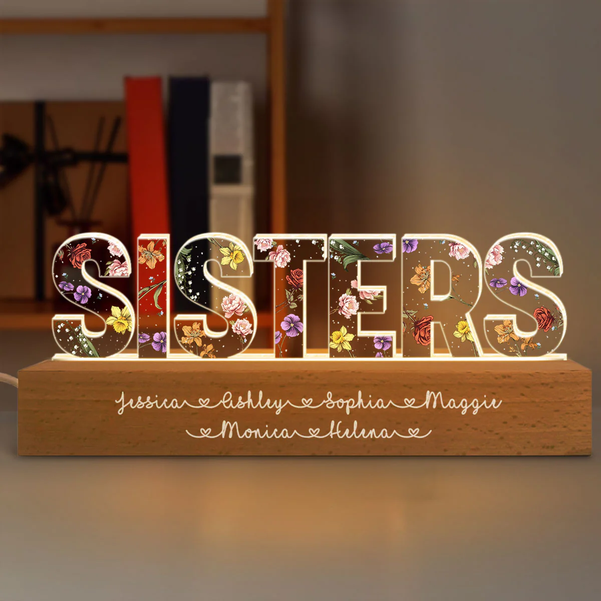 Sisters Birth Month Flower Personalized Acrylic LED Night Light, Birthday Christmas Gift For Sisters - Image 5