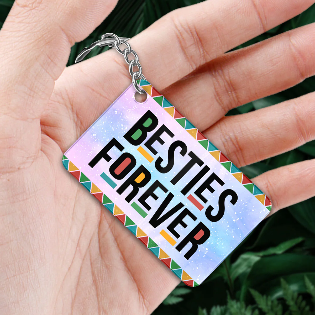 Sisters Forever Colorful Pattern Pretty Doll Besties Personalized Acrylic Keychain - Image 2