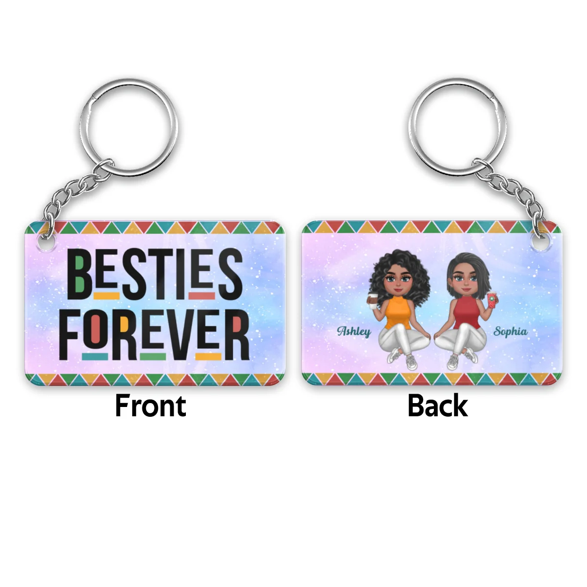 Sisters Forever Colorful Pattern Pretty Doll Besties Personalized Acrylic Keychain - Image 4