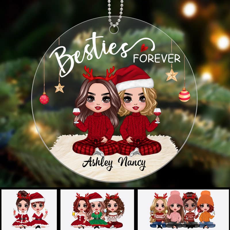 Sisters Forever Doll Women Christmas Checkered Pants Personalized Acrylic Ornament - Image 3