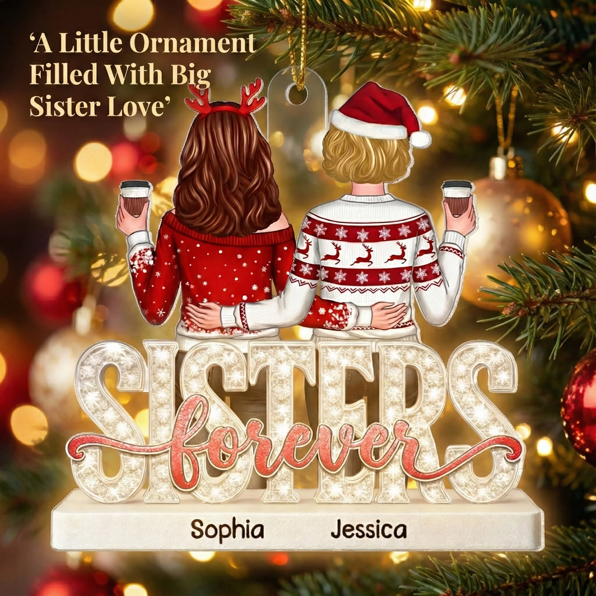 Sisters Forever Pattern Crystal - Personalized Acrylic Ornament - Heartwarming Christmas Gift For Sisters, Besties - Image 2