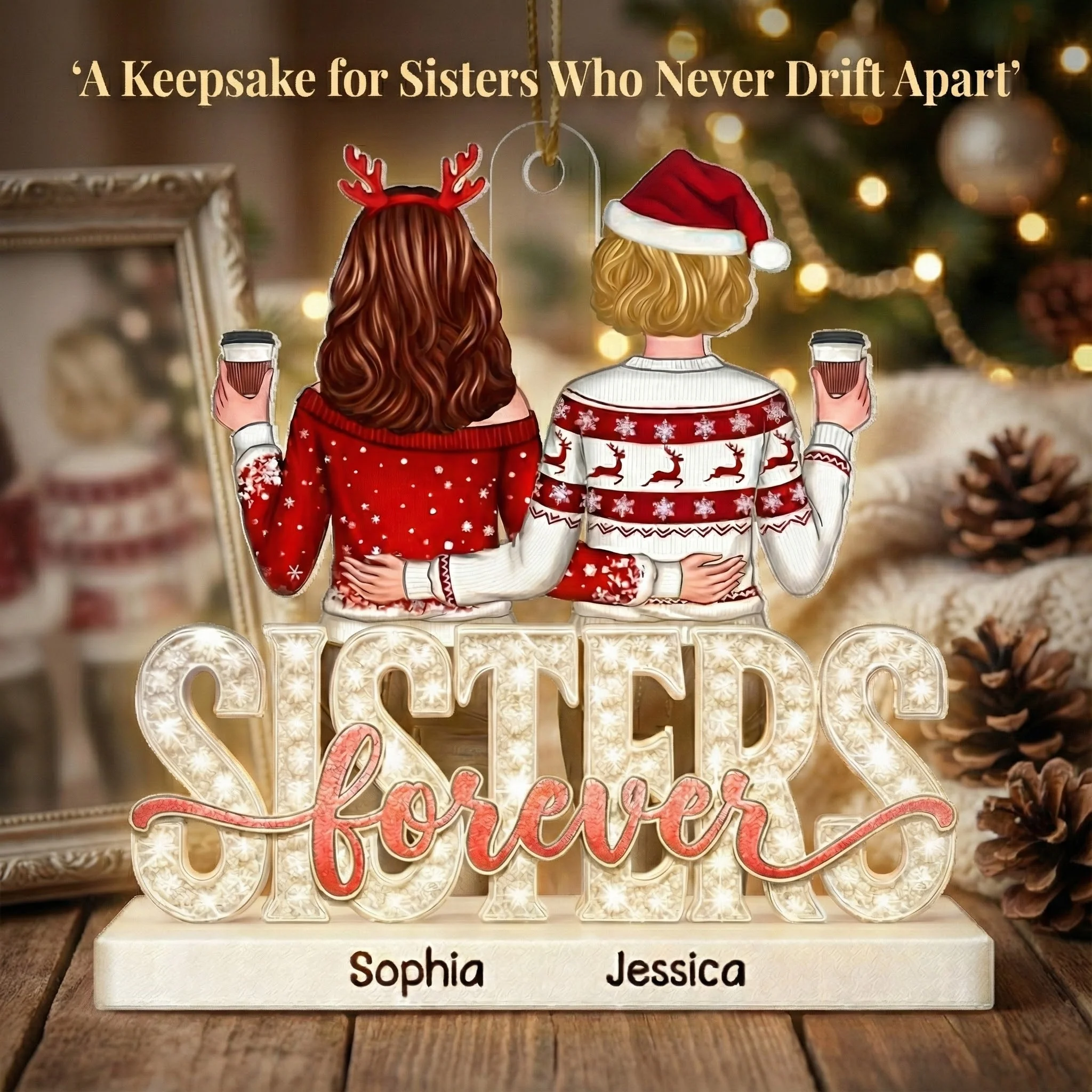Sisters Forever Pattern Crystal - Personalized Acrylic Ornament - Heartwarming Christmas Gift For Sisters, Besties - Image 4