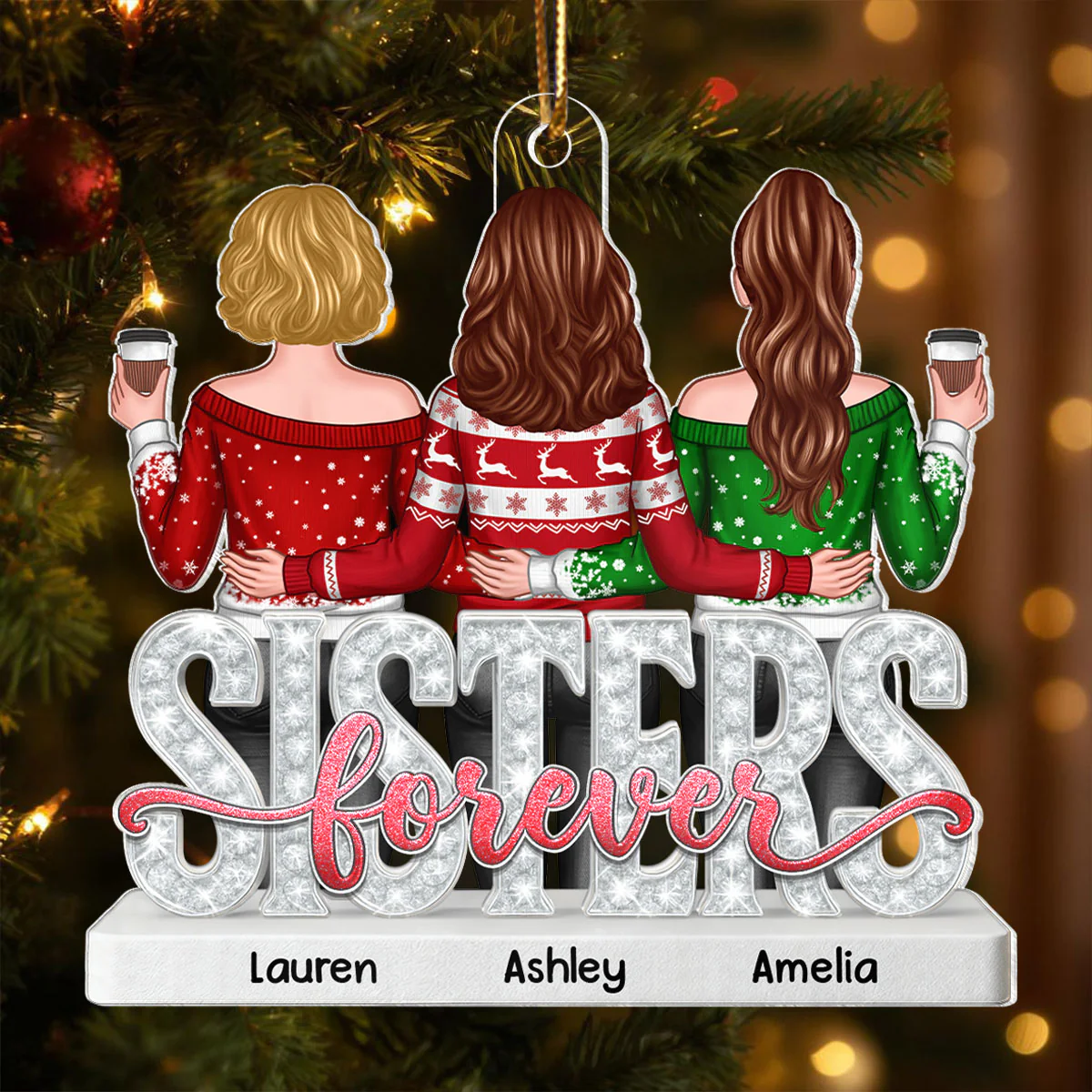 Sisters Forever Pattern Crystal - Personalized Acrylic Ornament - Heartwarming Christmas Gift For Sisters, Besties - Image 5