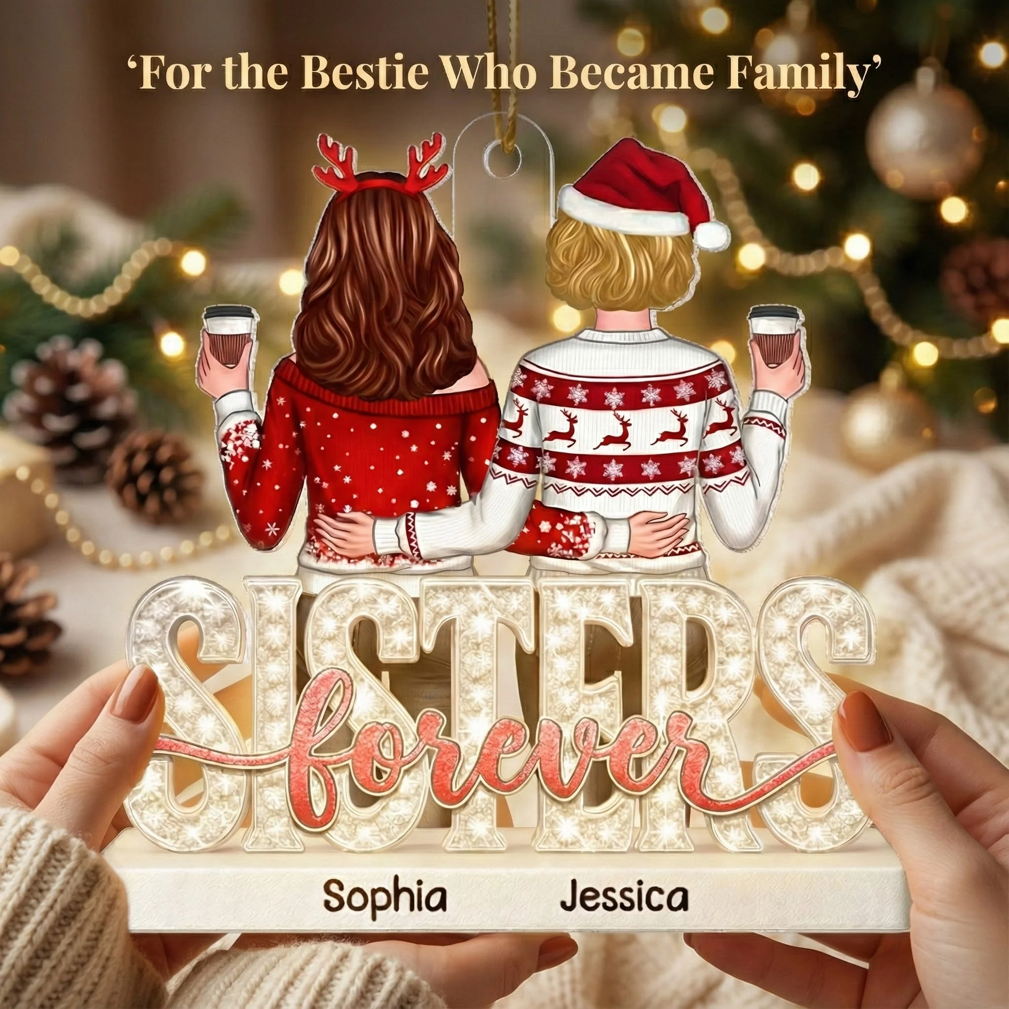 Sisters Forever Pattern Crystal - Personalized Acrylic Ornament - Heartwarming Christmas Gift For Sisters, Besties - Image 6