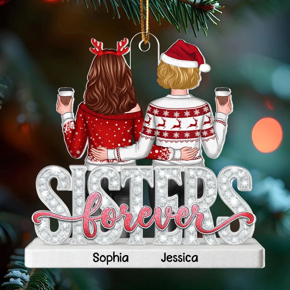 Sisters Forever Pattern Crystal - Personalized Acrylic Ornament - Heartwarming Christmas Gift For Sisters, Besties - Image 7