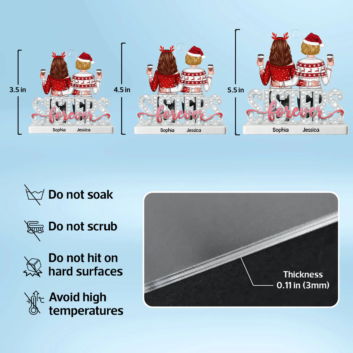 Sisters Forever Pattern Crystal - Personalized Acrylic Ornament - Heartwarming Christmas Gift For Sisters, Besties - Image 8