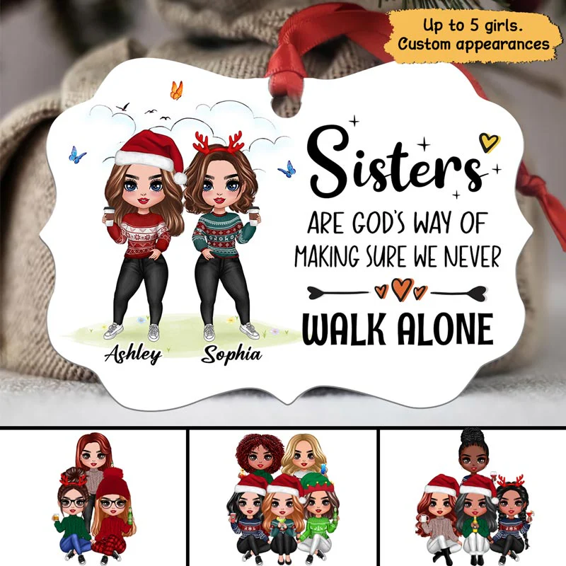 Sisters Never Walk Alone Personalized Christmas Ornament - Image 2
