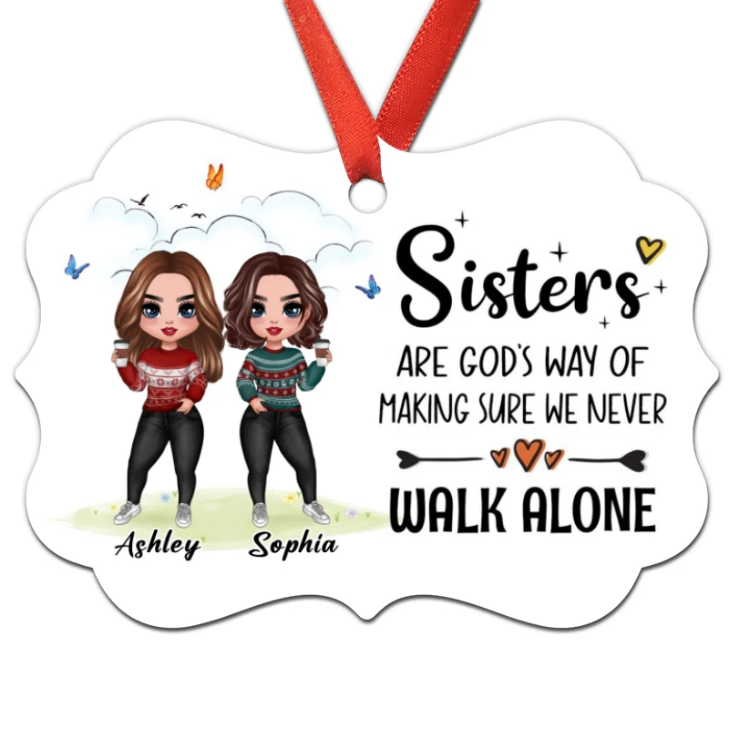 Sisters Never Walk Alone Personalized Christmas Ornament - Image 3