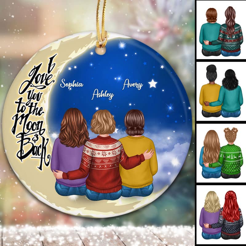 Sisters On Moon Family Personalized Circle Ornament