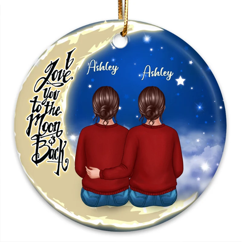 Sisters On Moon Family Personalized Circle Ornament - Image 3