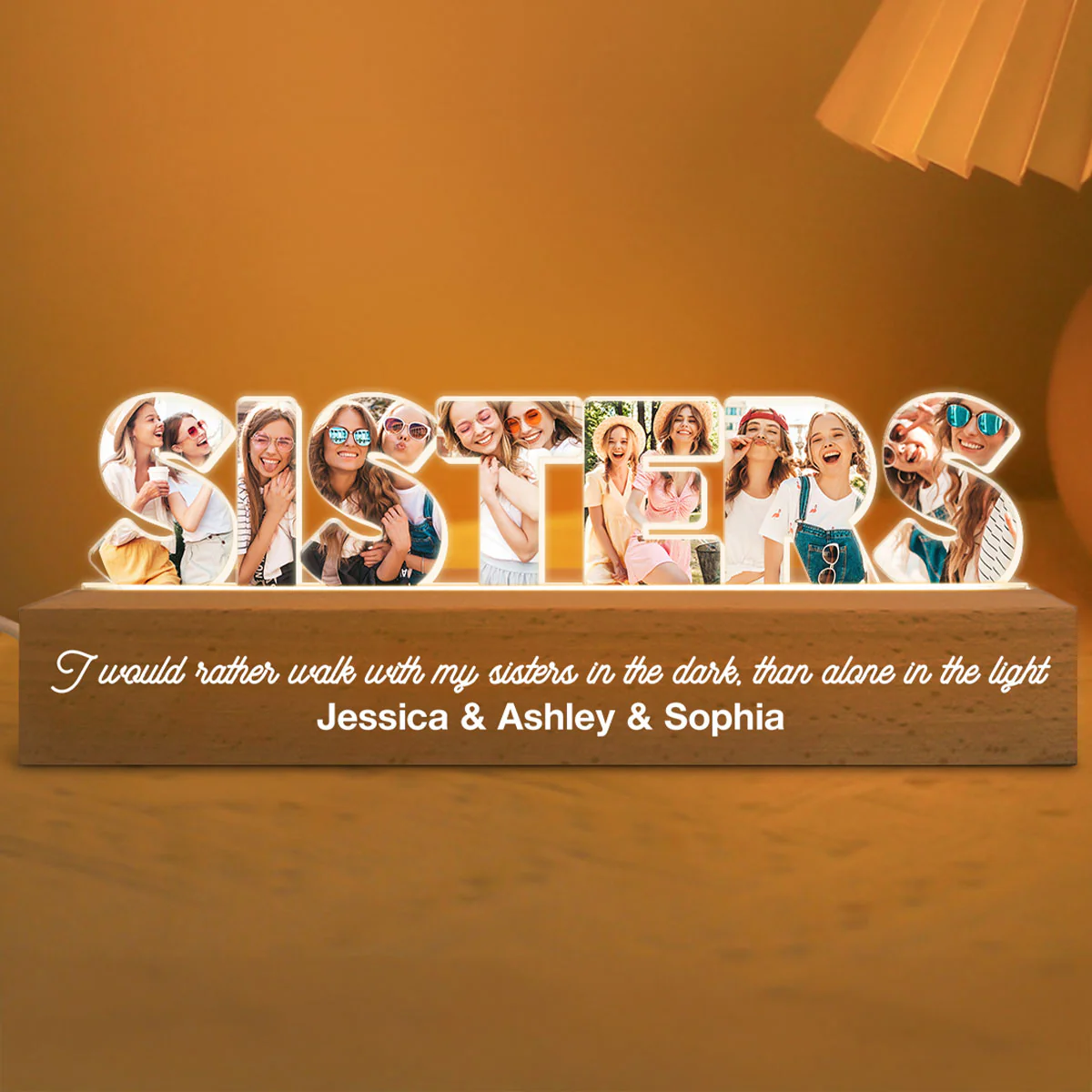 Sisters Photo Collage Personalized Acrylic LED Night Light, Birthday Gift For Sisters - Image 4