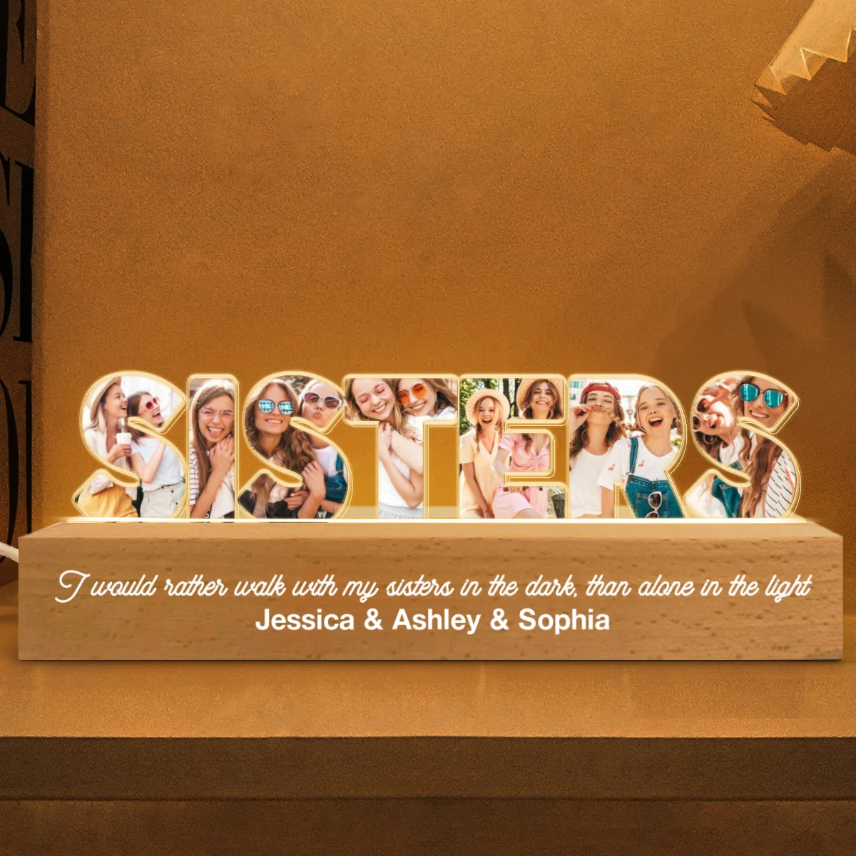 Sisters Photo Collage Personalized Acrylic LED Night Light, Birthday Gift For Sisters - Image 7