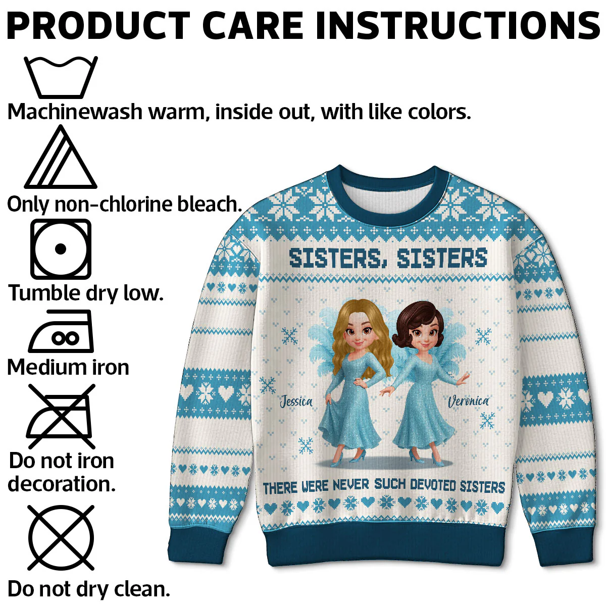 Sisters Sisters Besties in Blue Dresses Personalized Faux Knitting Ugly Sweater, Christmas Matching Costume For Sisters, Best Friends - Image 6