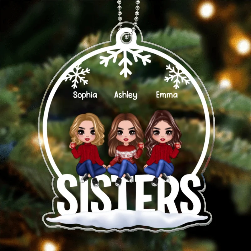 Sisters Sitting On Words Personalized Acrylic Ornament - Image 4