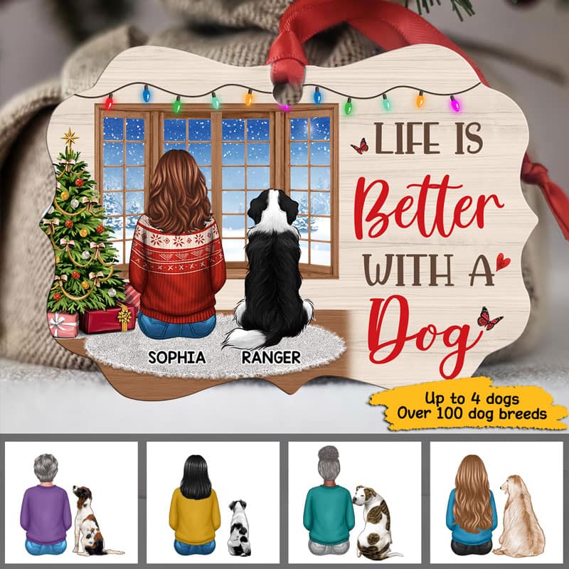 Sitting By Window Dog Mom Personalized Christmas Ornament - Image 2