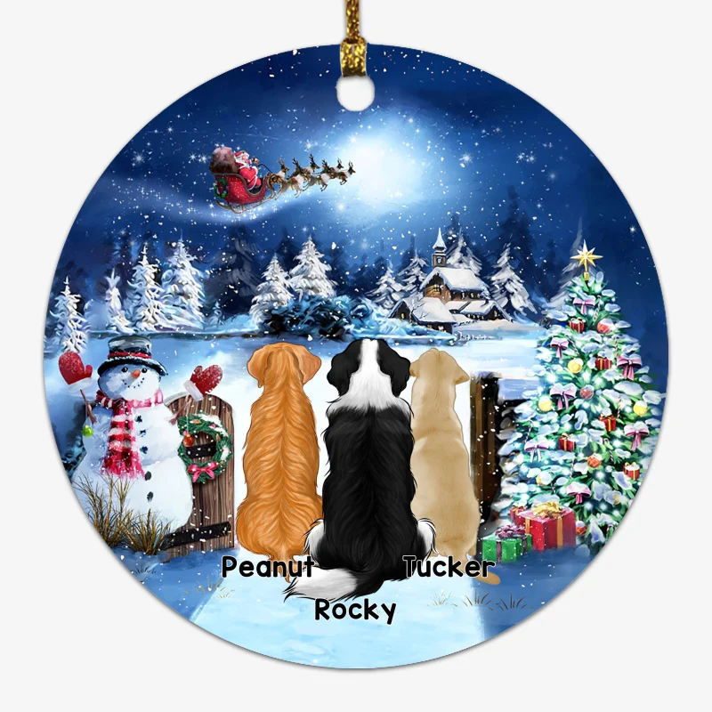 Sitting Dogs Christmas Gate Personalized Circle Ornament - Image 2