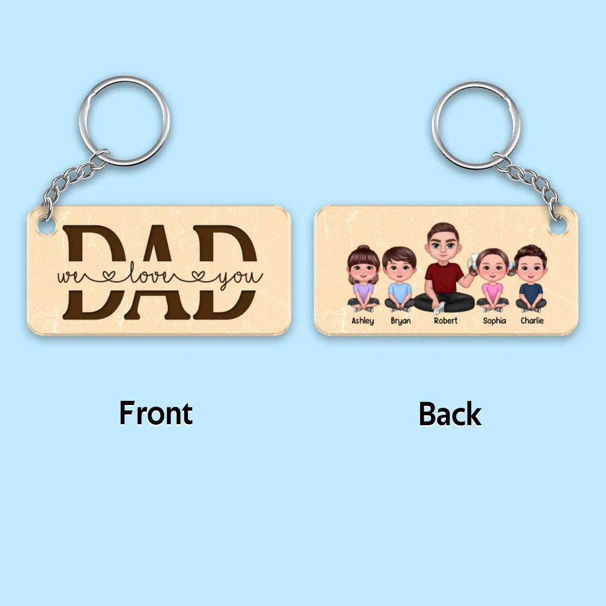 Sitting Doll Dad And Kids Pretty Personalized Acrylic Keychain - Image 4