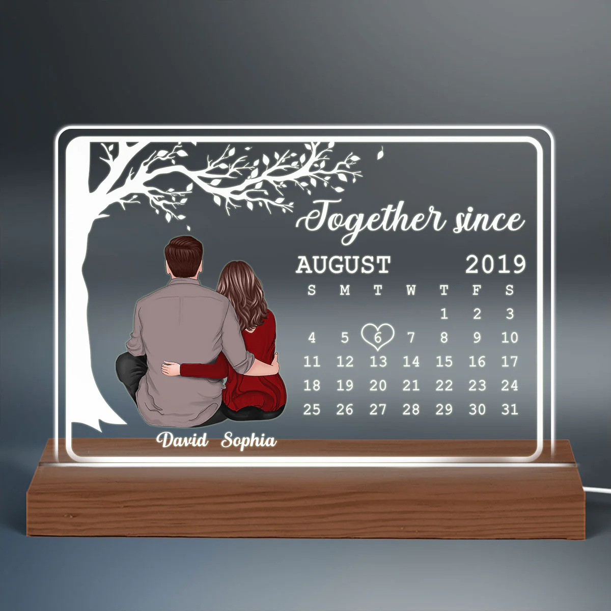 Sitting Hugging Couple Anniversary Calendar Personalized Custom Shape LED Night Light LED Lamp - Image 3