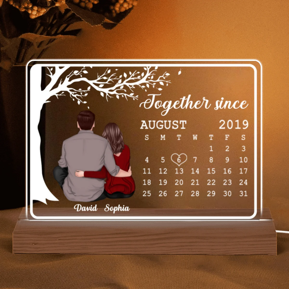 Sitting Hugging Couple Anniversary Calendar Personalized Custom Shape LED Night Light LED Lamp - Image 5