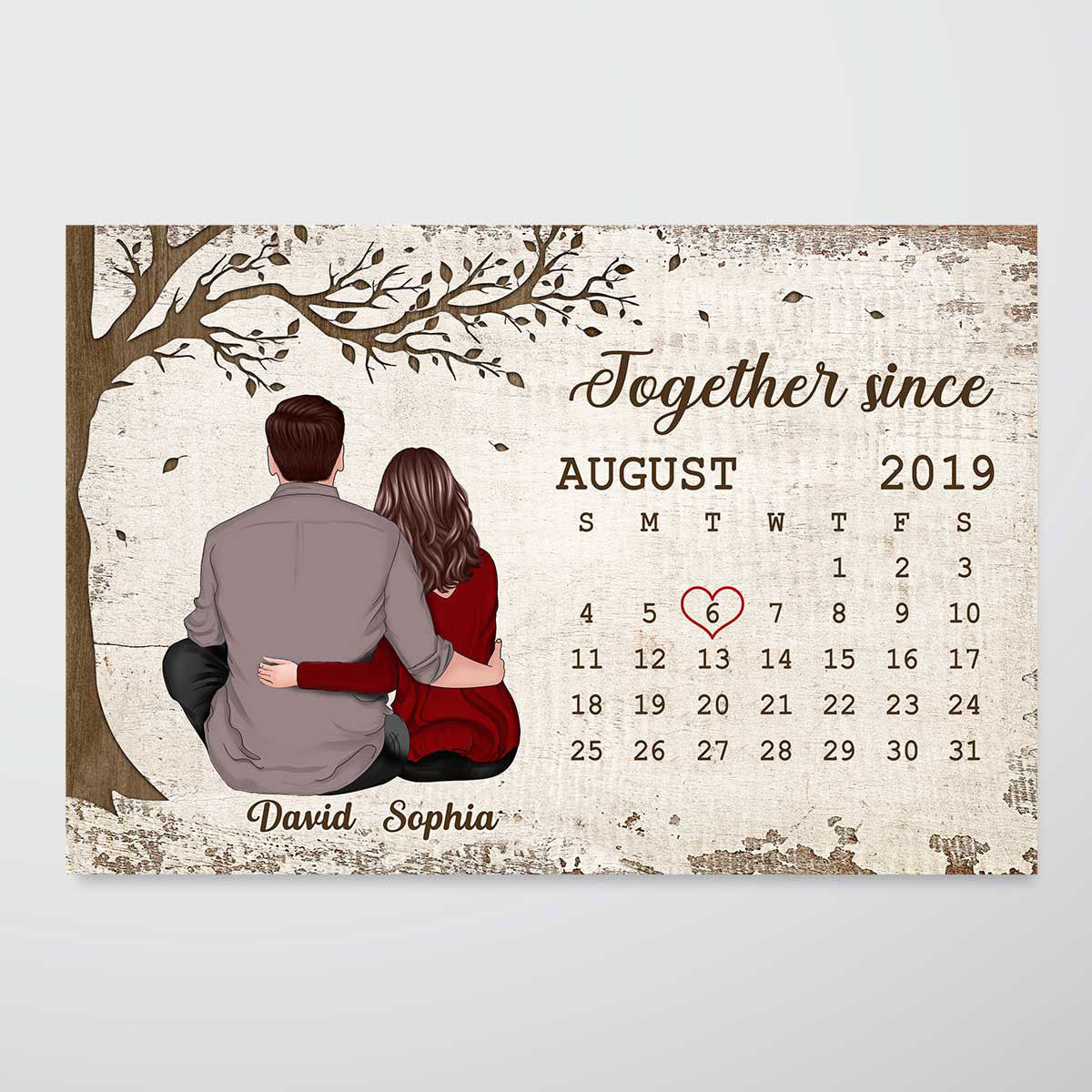 Sitting Hugging Couple Anniversary Calendar Personalized Poster