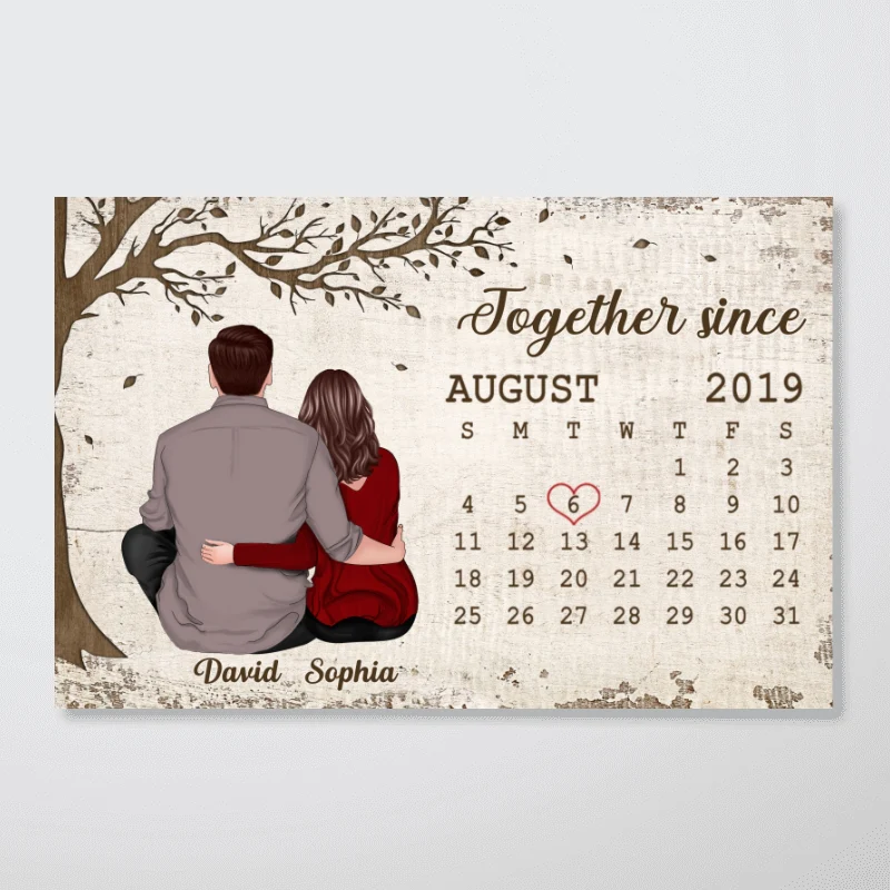 Sitting Hugging Couple Anniversary Calendar Personalized Poster - Image 3