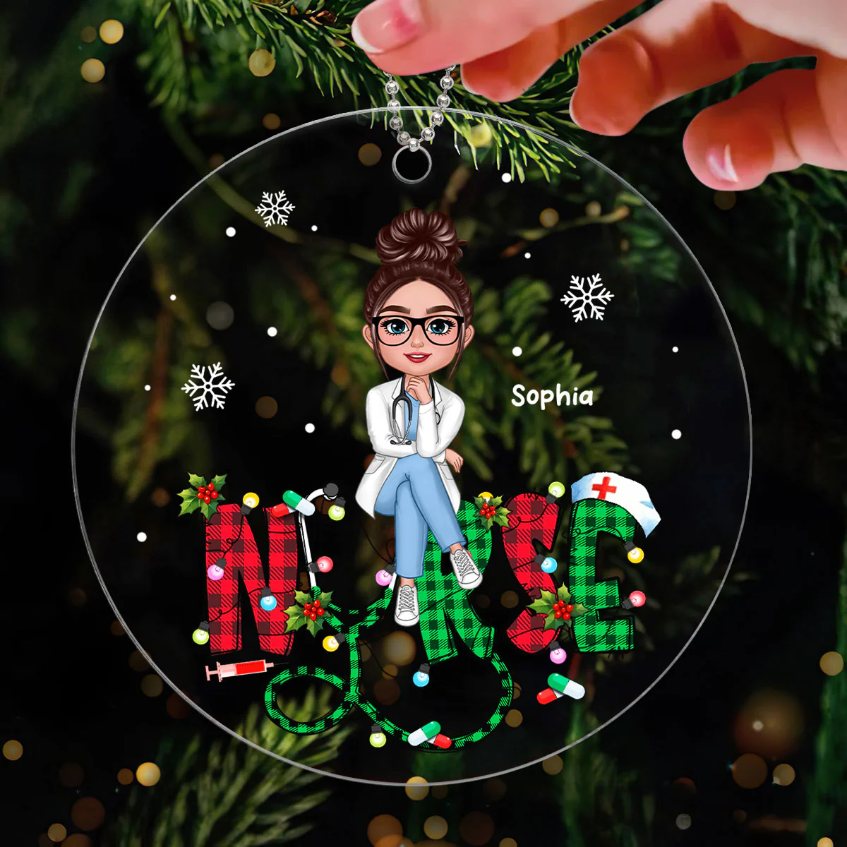Sitting Nurse Christmas Pattern Personalized Acrylic Ornament, Christmas Gift For Nurses - Image 3