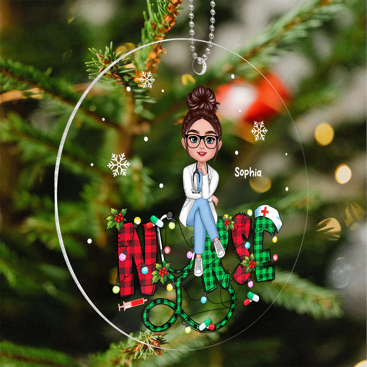 Sitting Nurse Christmas Pattern Personalized Acrylic Ornament, Christmas Gift For Nurses - Image 4