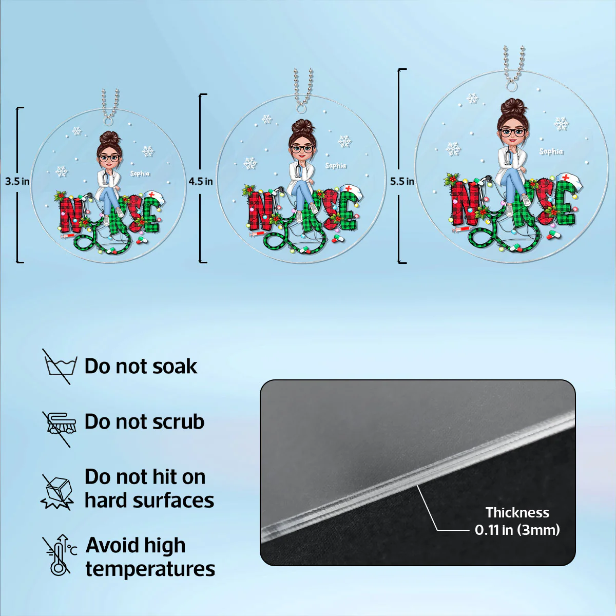 Sitting Nurse Christmas Pattern Personalized Acrylic Ornament, Christmas Gift For Nurses - Image 5