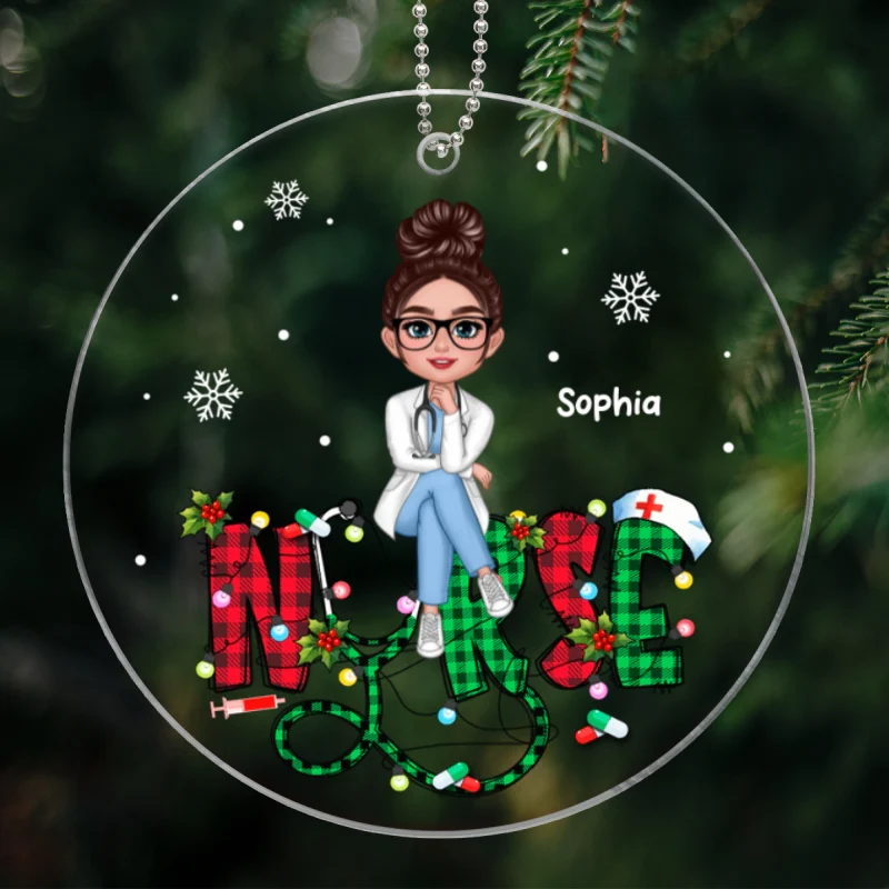 Sitting Nurse Christmas Pattern Personalized Acrylic Ornament, Christmas Gift For Nurses - Image 6