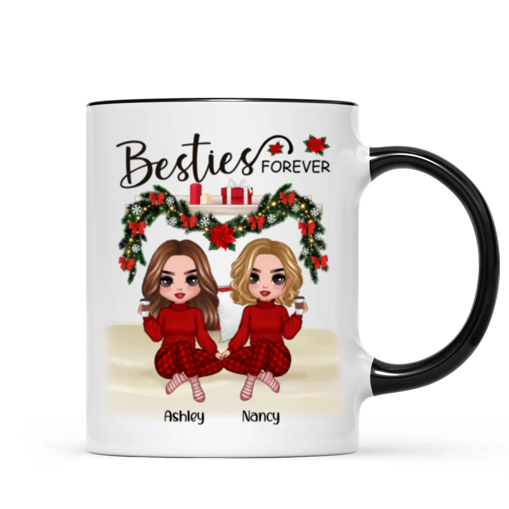 Sitting On Bed Christmas Doll Best Friends Sisters Personalized Mug - Image 2