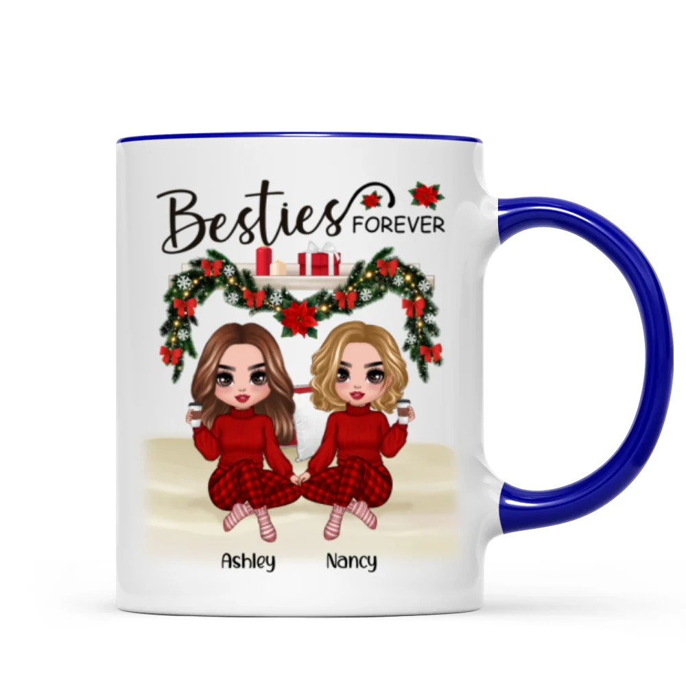 Sitting On Bed Christmas Doll Best Friends Sisters Personalized Mug - Image 3