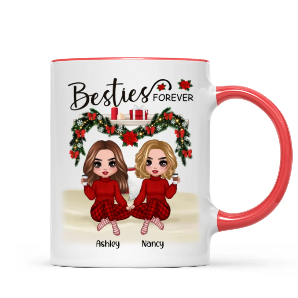 Sitting On Bed Christmas Doll Best Friends Sisters Personalized Mug - Image 4