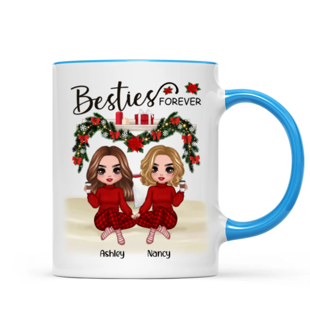 Sitting On Bed Christmas Doll Best Friends Sisters Personalized Mug - Image 5