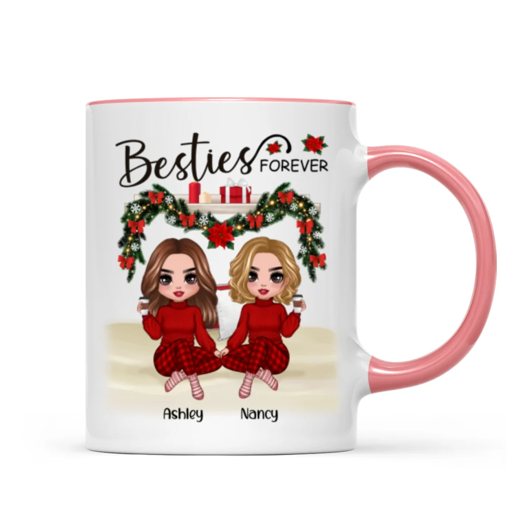 Sitting On Bed Christmas Doll Best Friends Sisters Personalized Mug - Image 6