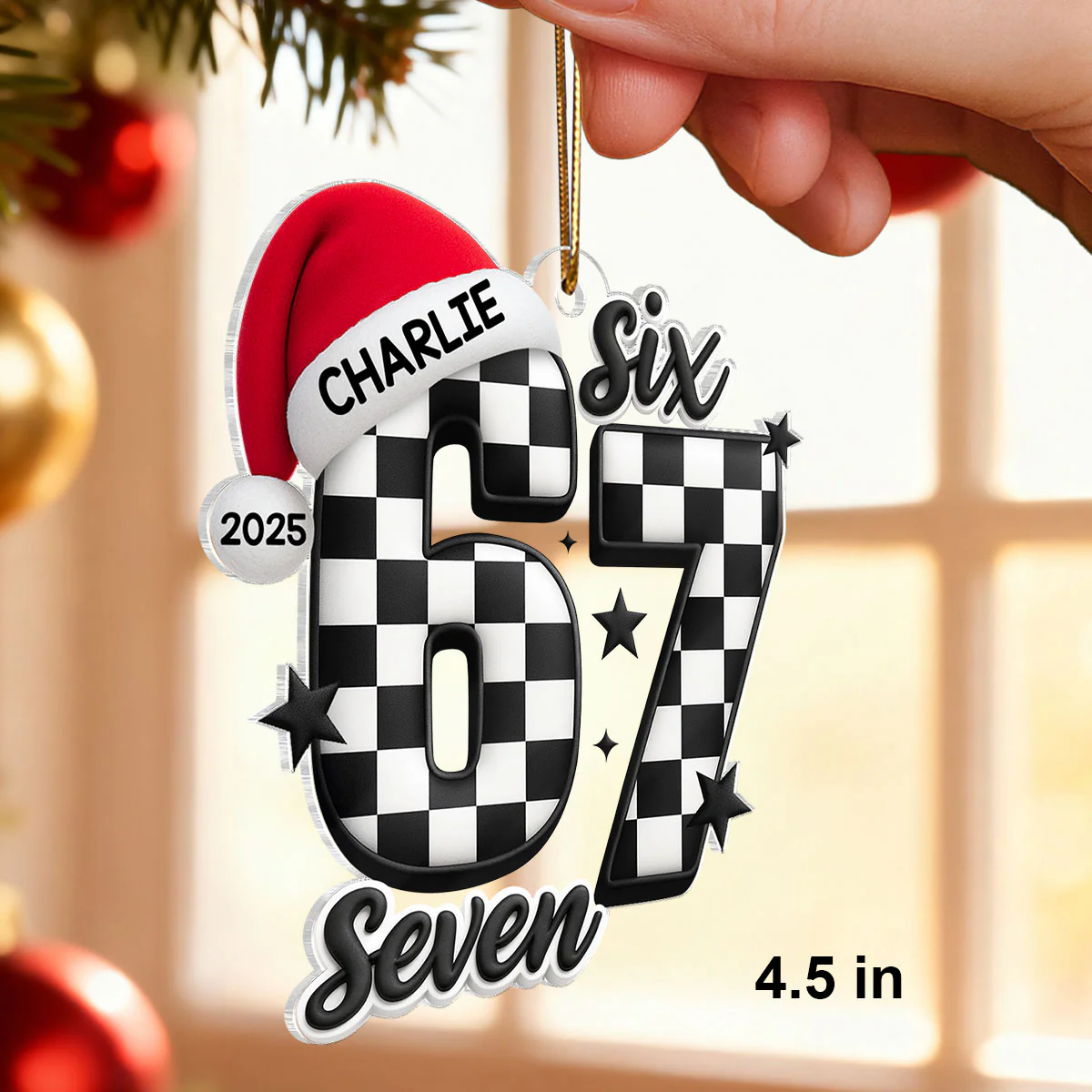 Six Seven Checkered - Personalized Acrylic Ornament - Christmas Gift for Kid, Grandkids - Image 2