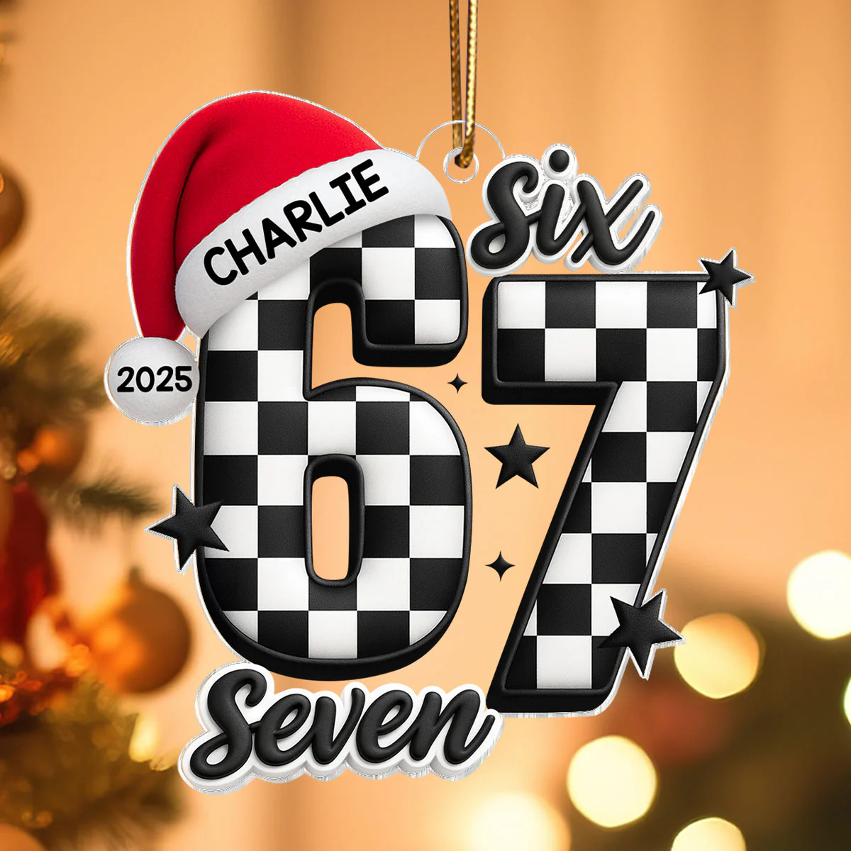 Six Seven Checkered - Personalized Acrylic Ornament - Christmas Gift for Kid, Grandkids - Image 3