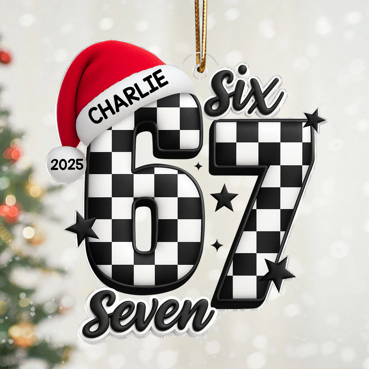 Six Seven Checkered - Personalized Acrylic Ornament - Christmas Gift for Kid, Grandkids - Image 4