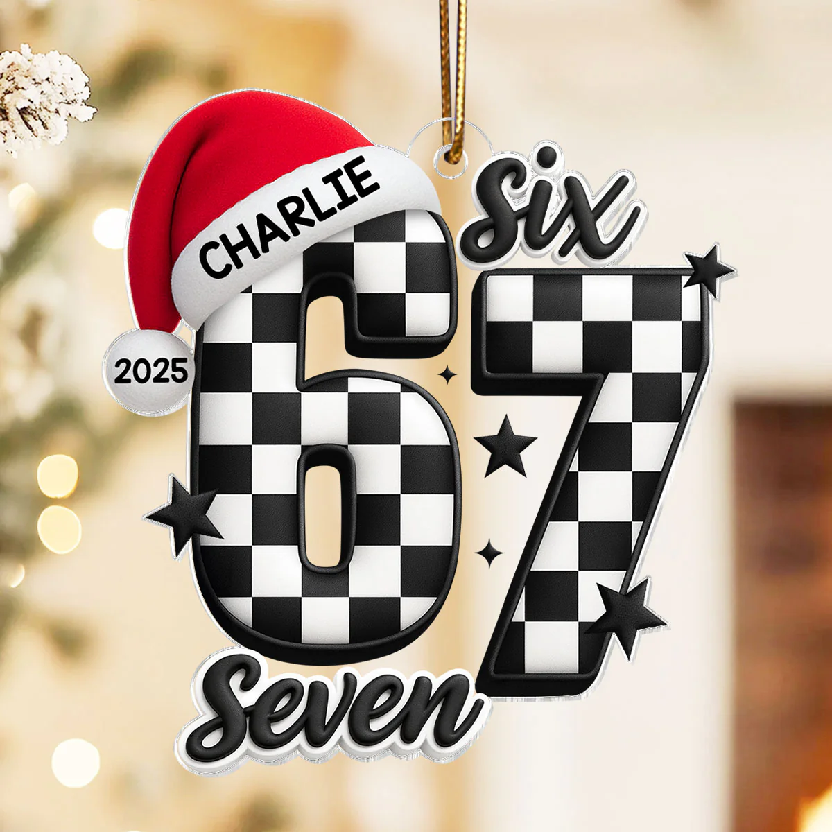Six Seven Checkered - Personalized Acrylic Ornament - Christmas Gift for Kid, Grandkids - Image 5