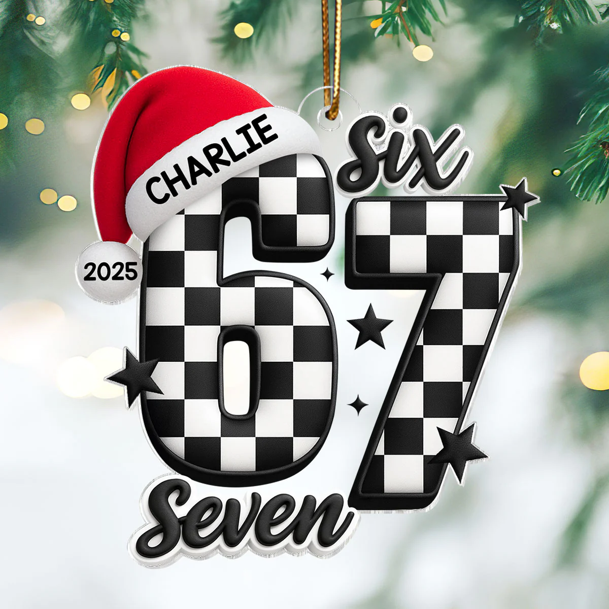 Six Seven Checkered - Personalized Acrylic Ornament - Christmas Gift for Kid, Grandkids - Image 6
