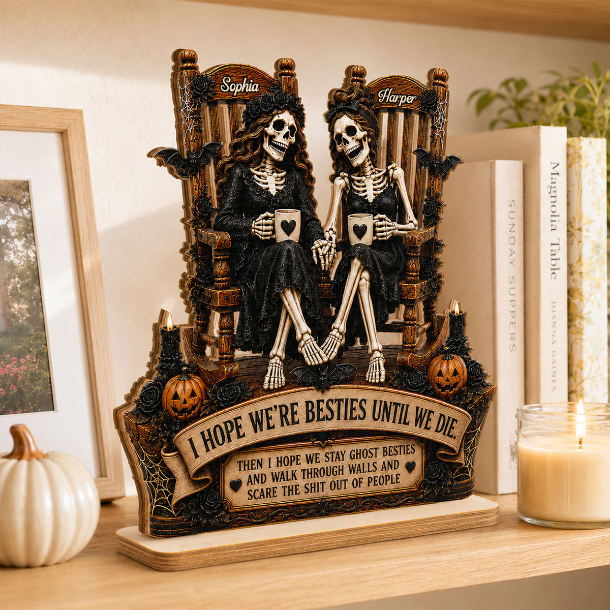 Skeleton Besties Until We Die 2D Flat - Personalized 2-Layered Wooden Plaque - Funny Work Bestie Gift, Halloween Keepsake For Best Friends - Image 7
