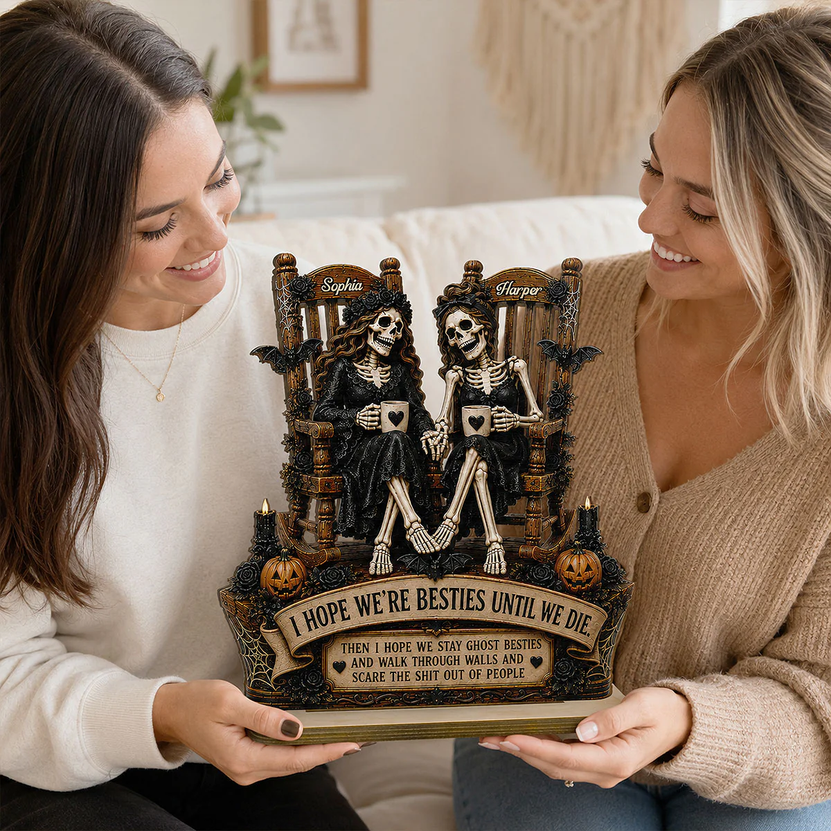 Skeleton Besties Until We Die 2D Flat - Personalized 2-Layered Wooden Plaque - Funny Work Bestie Gift, Halloween Keepsake For Best Friends - Image 8